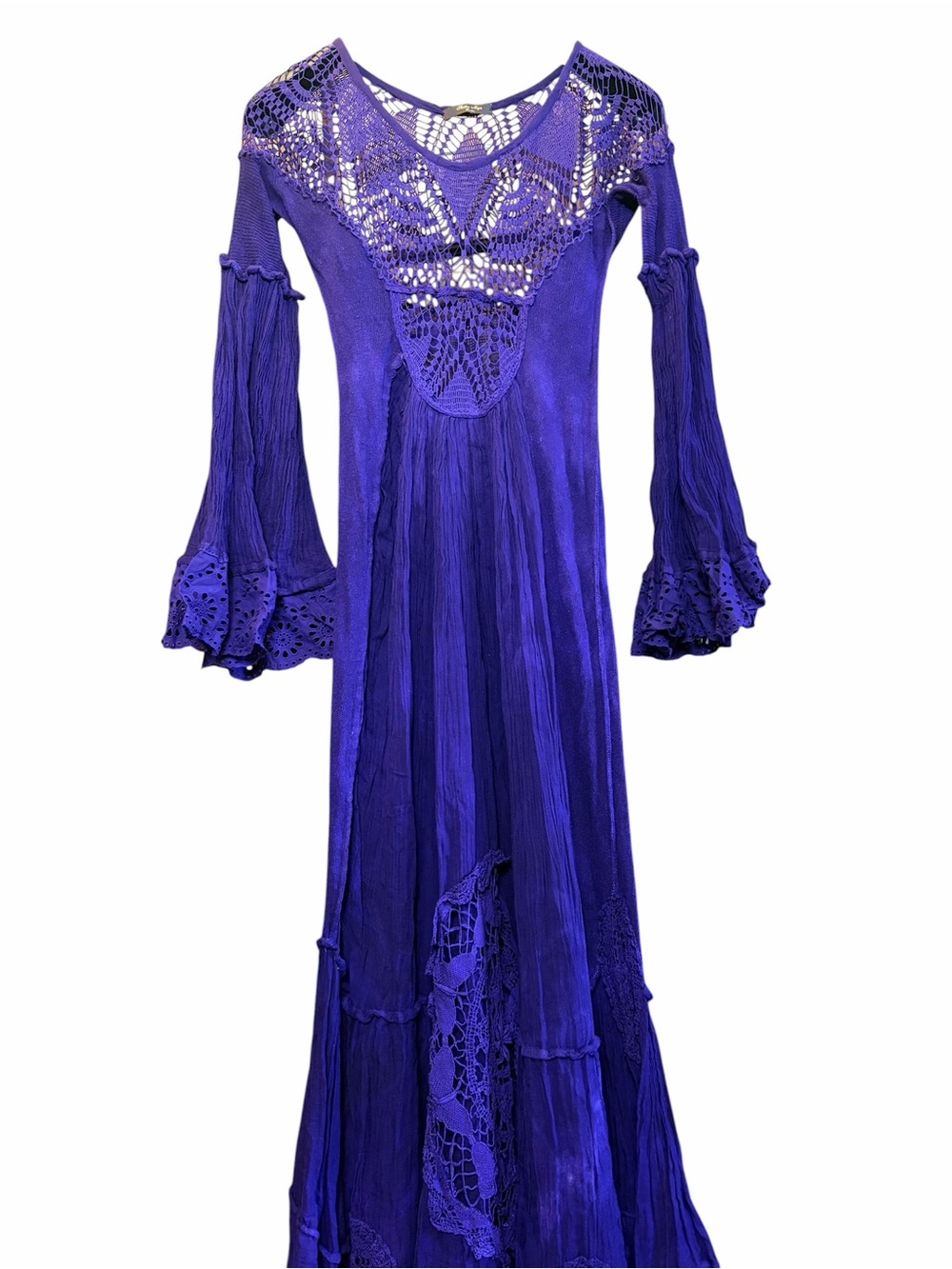 Rare! Sestra Moja Honeywood Vintage Handmade Crochet Bell Sleeve Maxi Dress Tall - Picture 15 of 17